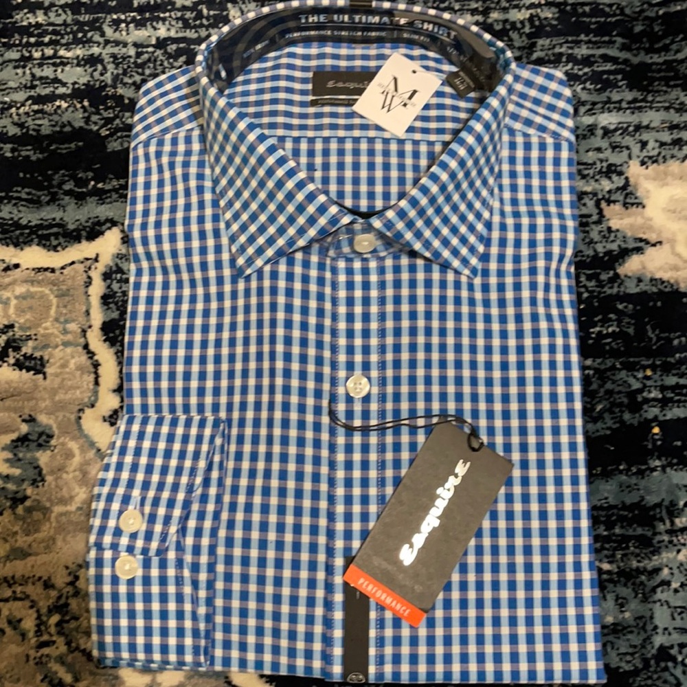 White & blue button up collared shirt